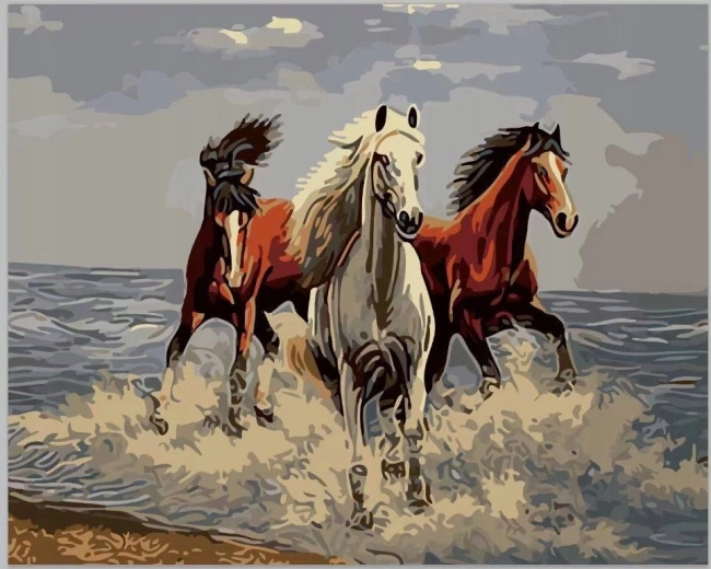 Norimpex schilderen op nummer Drie galopperende paarden 40 × 50 cm