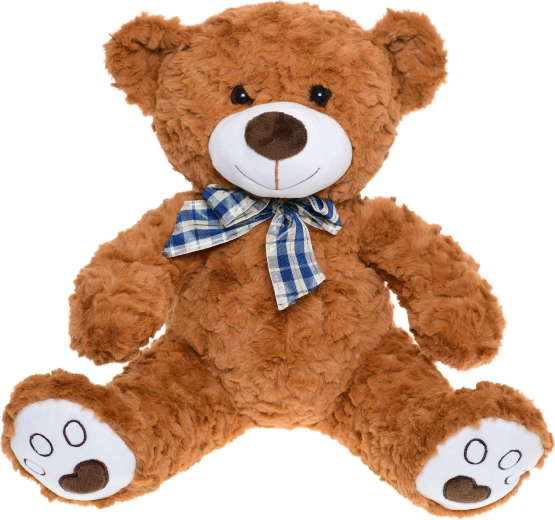 Zittende pluchen beer met strik 30 cm, donkerbruin