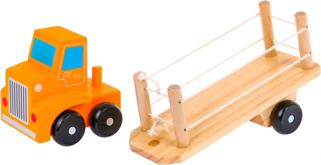 Houten vrachtwagen met aanhanger en alfabetblokken voor kinderen 2+