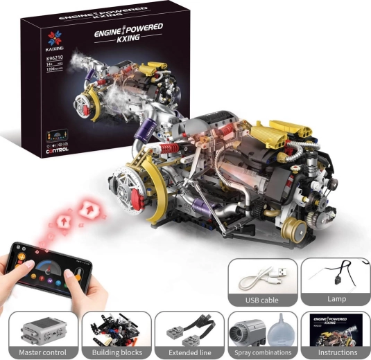 Motorbouwset met USB, LED-verlichting en rookeffect (1394 onderdelen)
