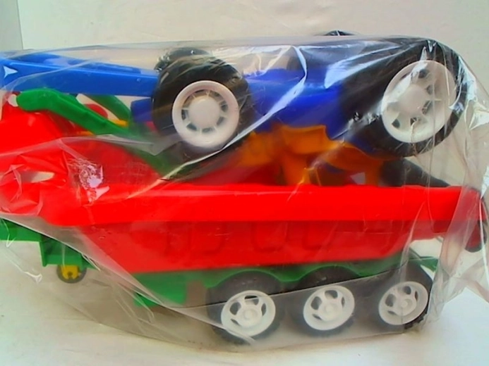 Kinderbulldozer met aanhanger en duwbeugel