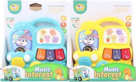 Kinderpiano in de vorm van een bus met dierengeluiden