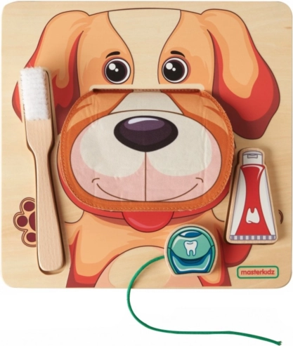 Masterkidz houten montessori-tabel voor tandenpoetsen – hondje