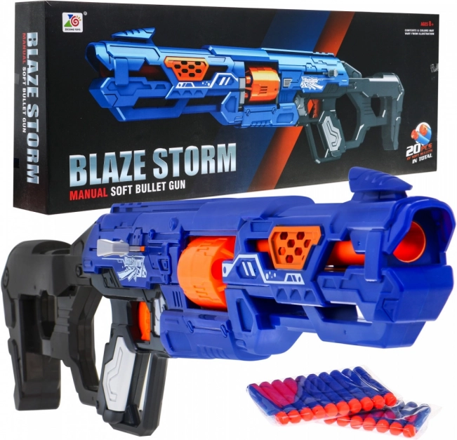 Manuele kinderblaster BLAZE STORM 8+ met grendel en 20 foamkogels