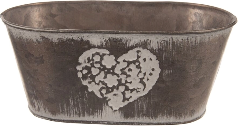 Metalen bloempot in hartvorm bruin 20 × 12 × 10 cm