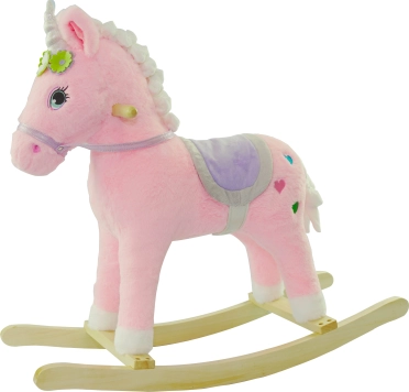 Schommel-eenhoorn met effecten – roze (74 × 28 × 65 cm)