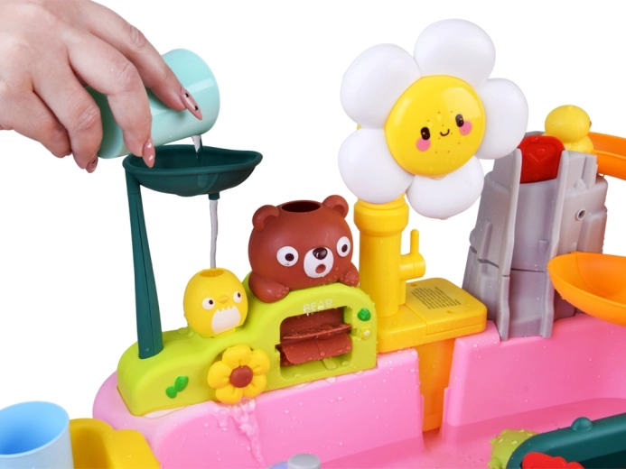 Glijbaan, cascades en draaiende wieltjes