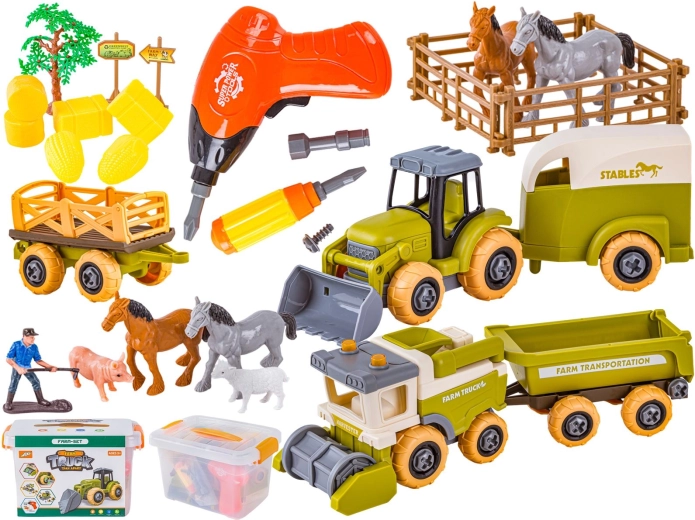 Bouwbare mini-boerderij – tractor en maaidorser met schroevendraaier en diertjes