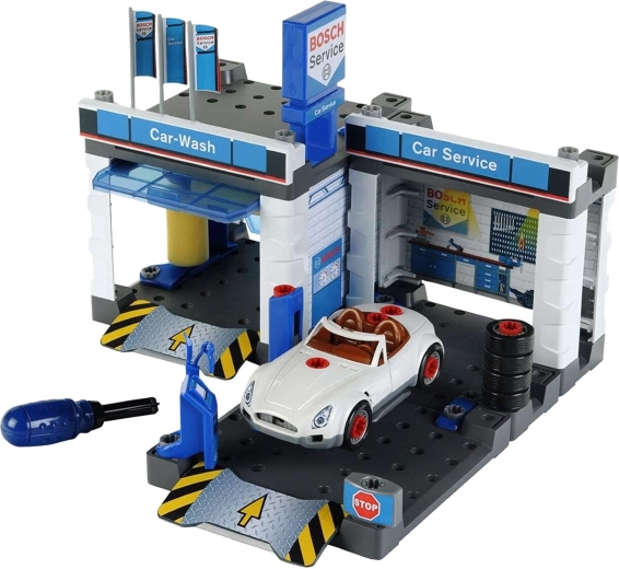 Bosch servicestation met wasstraat en auto