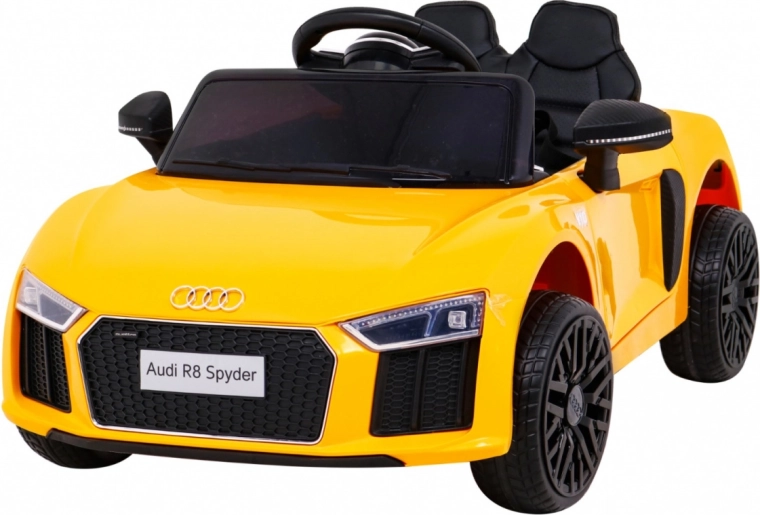 Audi R8 Spyder elektrische kinderauto op accu – geel met afstandsbediening
