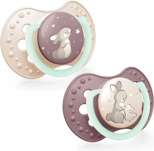 LOVI Night&Day dynamische siliconen fopspeen 0–6 m, 2 stuks (voor meisjes)