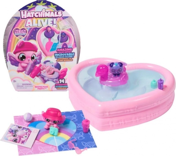 Hatchimals Neon Regenboog Poolparty – hartvormig zwembadje en 2 eitjes
