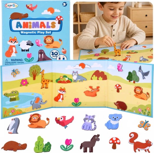 Magnetische dierenpuzzel met uitklapbaar bord en 30 magneten