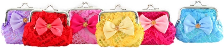 Kleine kinderportemonnee met strik en glitters 9 cm - 1 stuk