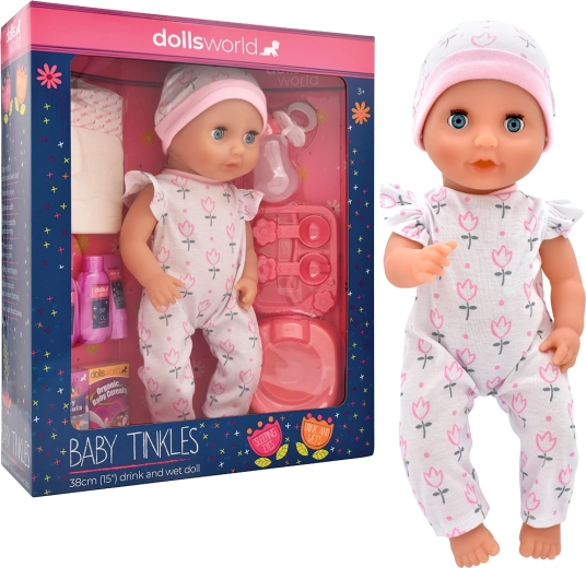 Dolls World babypop Baby Tinkles 38 cm met drink- en plasfunctie met accessoires