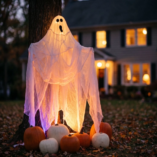 Halloween griezelige decoratiestof 2,15 × 1,52 m wit