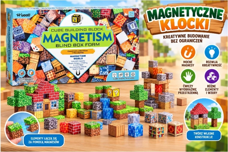 Magnetische bouwblokken met pixelmotieven
