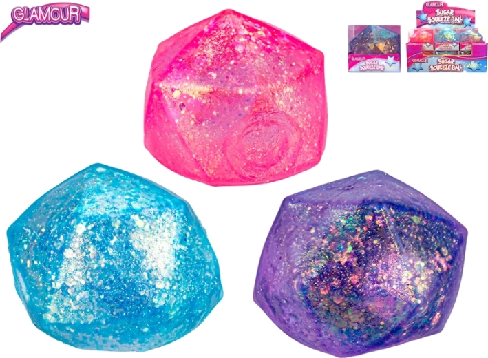 Glitterende antistressbal in diamantvorm met slijm - 1 stuk
