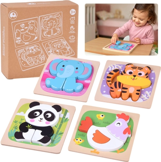 Houten insteekpuzzels met dieren - 4 stuks