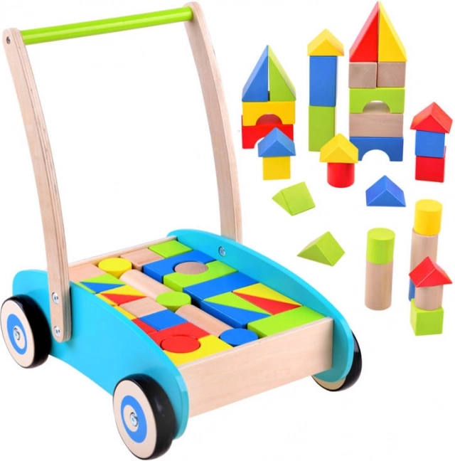 Houten loopwagen met blokken voor kinderen