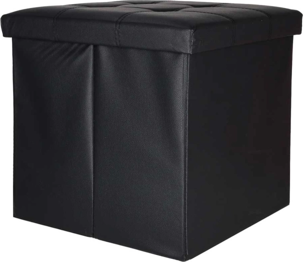 Opvouwbare poef met opbergruimte van ecoleer 38 × 38 × 36 cm zwart