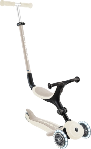 Globber GO UP Active Lights Ecologic 3-in-1 step met afneembaar zitje – kokos