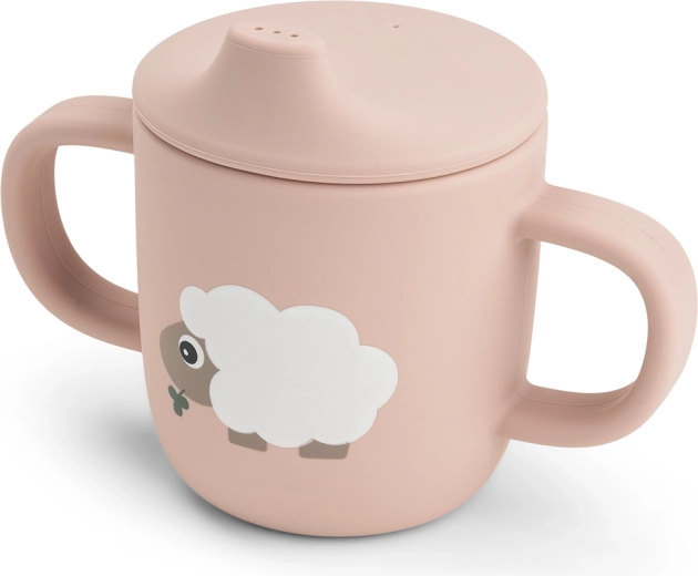 Done by Deer siliconen beker met tuit en twee handvatten Tiny farm, roze