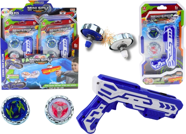Lanceerpistool met twee metalen schijven met licht, blauw