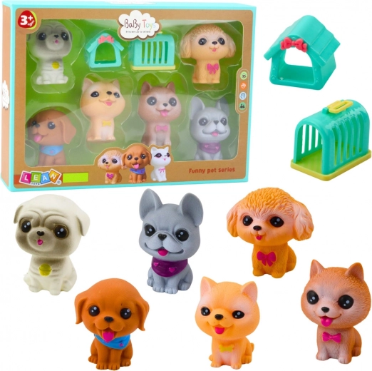 Rubberen figuurtjes van hondjes met geluid - set van 6 stuks