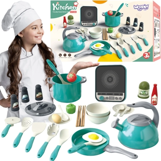 Woopie keukenset voor kleine koks met inductiekookplaat, keukengerei en waterkoker - 30 stuks