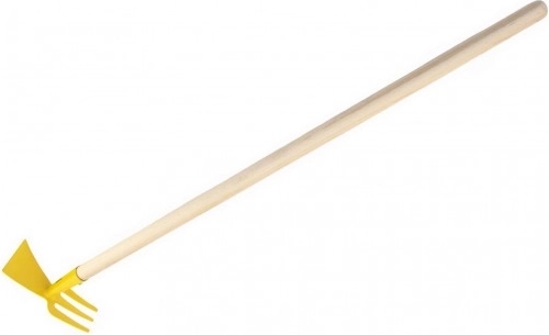 Dubbelzijdige schoffel voor kinderen geel met steel 80cm