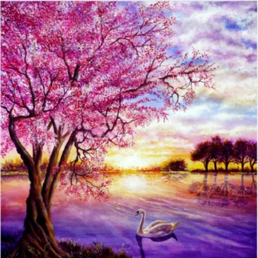 Diamond painting mozaïek – zonsondergang boven het meer 30 × 30 cm