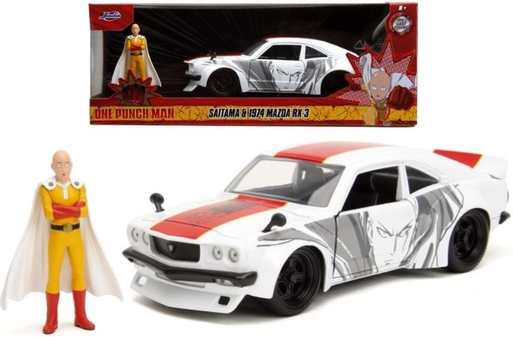 Jada One-Punch Man 1974 Mazda RX-3 1:24 met Saitama-figuur