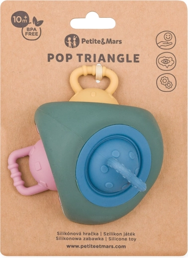 Siliconen sensorisch speelgoed en bijtring PETITE&MARS Pop Up Triangle Misty Green 10m+