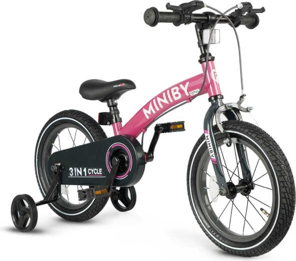 Qplay Miniby 3-in-1 kinderfiets 14" roze