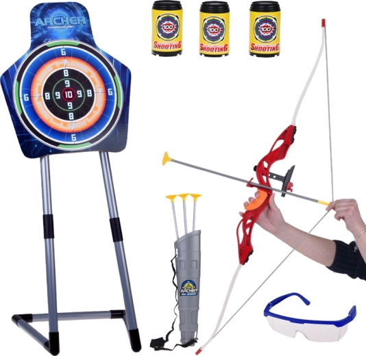 Kinderboogschietset Archer met doelwit, zuignappijlen en blikjes