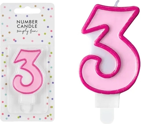 Verjaardagskaars cijfer 3 roze 7 cm - 1 stuk