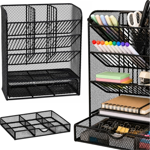 Metalen bureau-organizer voor kantoorbenodigdheden, zwart