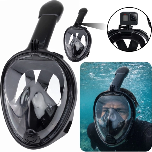 Volgelaatsmasker voor snorkelen met panoramisch 180° zicht en anticondenssysteem, zwart L/XL