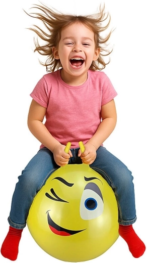 HoppyDoo springbal met gezicht geel 55 cm met pompje