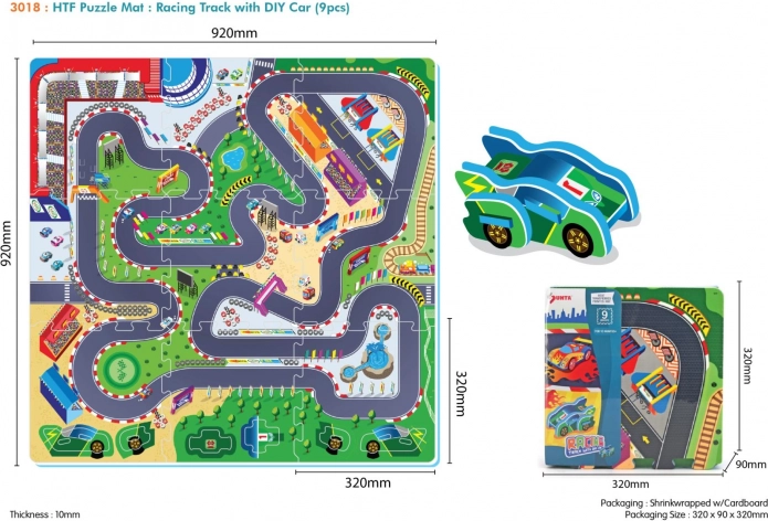 Schuimpuzzel speelmat racecircuit 9 delen met autootje EVA 10m+