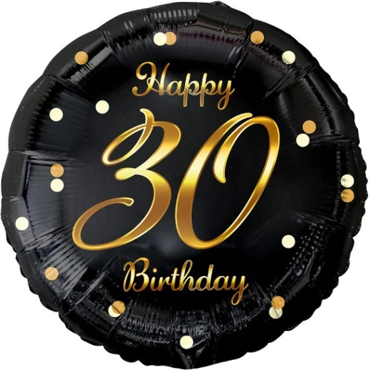 Folieballon Happy 30 Birthday – zwart met gouden opdruk