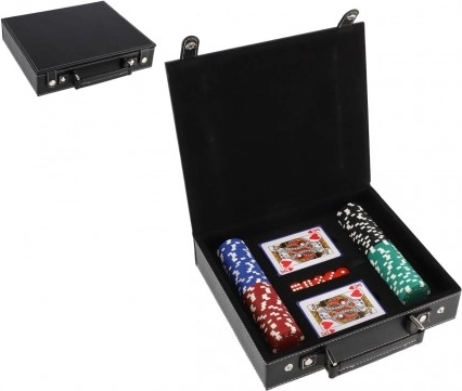 Pokerset in koffer – 100 fiches, 2 kaartspellen en dobbelstenen