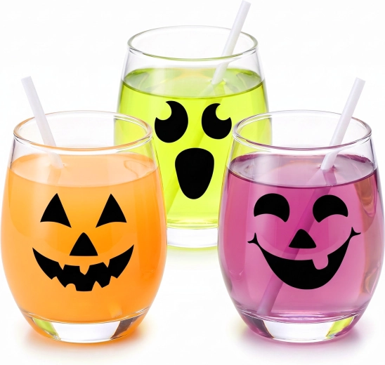 Set elektrostatische Halloweenstickers met zwarte pompoengezichten, 16 stuks