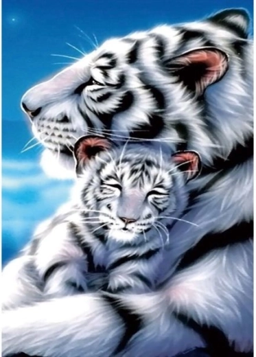 Diamantmozaïek (diamond painting) witte tijgers 30 × 40 cm - 1 stuk