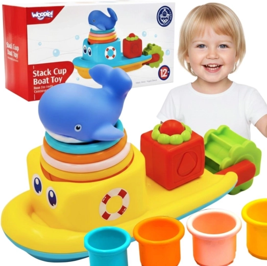 Waterspeelgoed WOOPIE Baby bootje met walvis en bekertjes