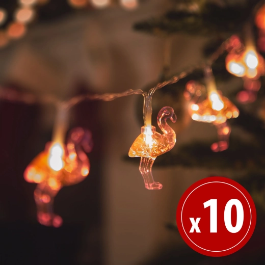 LED-lichtslinger met flamingo's 1,1 m, 10 LED's, warm wit