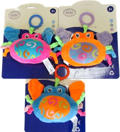 Pluchen rammelaar krab met clip 14 cm - 1 stuk