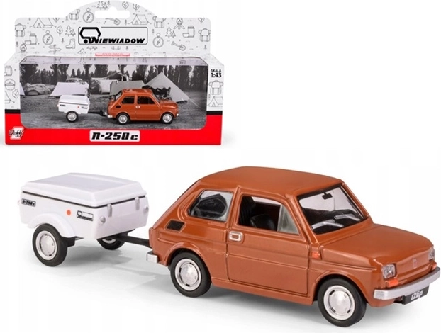 Fiat 126p met aanhanger Niewiadów N250C korte bruine model 1:43
