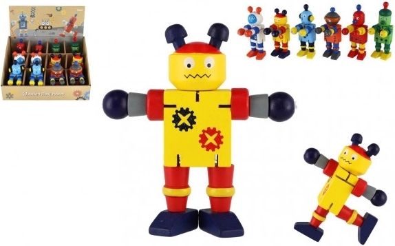 Houten robot 12 cm – set van 6 kleurrijke varianten